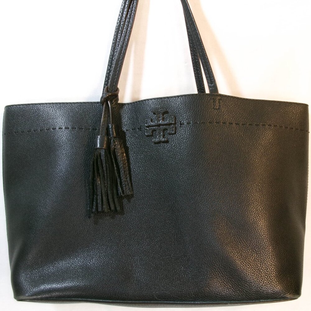 Tory Burch Perry Pebbled Leather Tote in Black with Gold Hardware Authentic